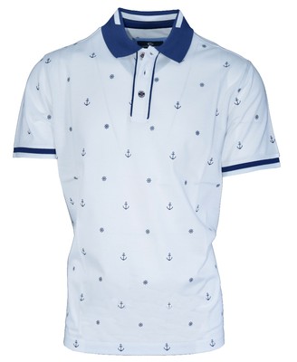 Poloshirt Impulso weiss maritimer Druck Anker Steuerrad dunkelblau 48 56 58