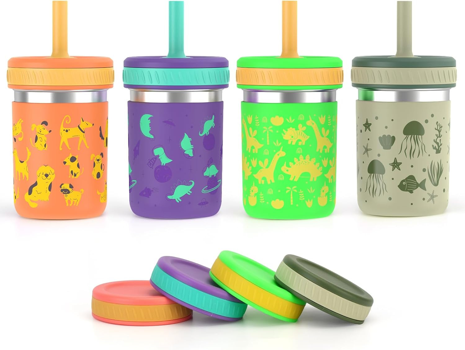 Stainless Steel Toddler Cups with Straws and Lids, Spill Resistant Sippy Cup 