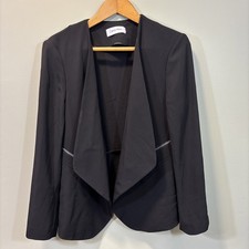 Calvin Klein women's Black blazer with a draped open front and zipper details.