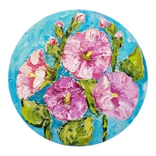 Mallow Original Oil Painting Oil Flowers Round Wall Art Handmade