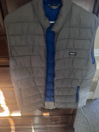 Johnnie-O Mens Hudson Vest Medium Light Gray Full Zip Sleeveless Puffer Nylon image 7