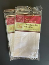 2 WHITE SATIN PILLOWCASES STANDARD SIZE 20" X 30"