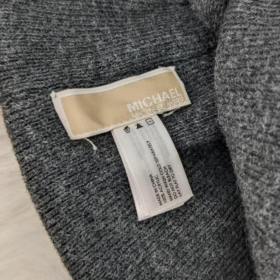 Gorro Michael Kors Negro Gris Carbón Metal MK Logo Tejido Acrílico Invierno OS Foto 2 de 4