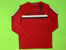 TOMMY HILFIGER Men s Long Sleeve T-Shirt Size LARGE Red w/White, Blue Cotton NEW