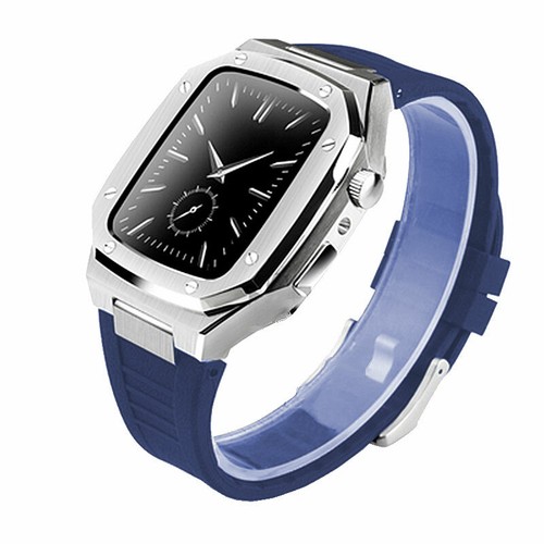 Rubber band+Stainless Steel Case APOak MOD For Apple Watch 44mm iWatch 7 41/45mm - Zdjęcie 12 z 42