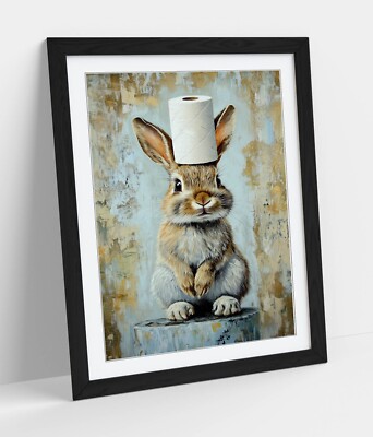 KLEINES KANINCHEN NIEDLICHES BADEZIMMER WANDBILD - GERAHMTES WANDBILD POSTER PAPIERDRUCK