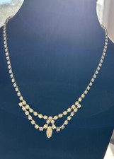 Vintage Victorian Style Clear Rhinestone Choker Necklace Silver Tone 16  1960  s