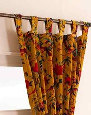 Mustard Bird Print Velvet Curtain, Boho Curtain, luxury Drapes Window Curtain