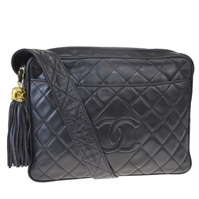 Flecos de logotipo de CC CHANEL autÃ©ntica Bolso para el Hombro Cuero Negro  Italia Vintage 52MF394 | eBay