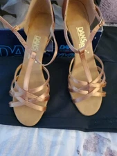 International Dance Shoes Made In England Latin Ballroom Tan Satin UK 6.5 US 8.5