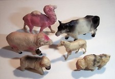 vintage 6 celluloid animals camel ram horse cow buffalo elephant farm zoo