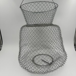 Vintage Collapsible Wire Fishing Basket Galvanized Steel Mesh Fish