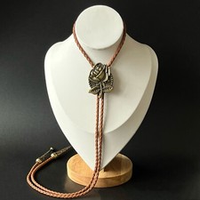 Vintage Bronze Embossed Roses Bolo Tie Western PU Leather Rope Wedding Necklace