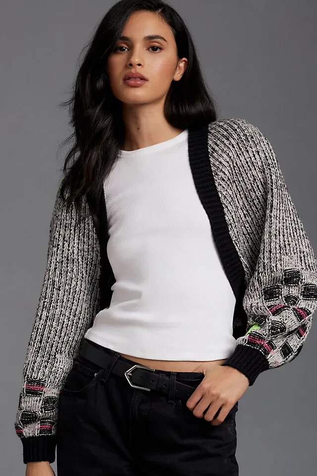 Anthropologie Pilcro Checkerboard Crop Cardigan Sweater Shrug