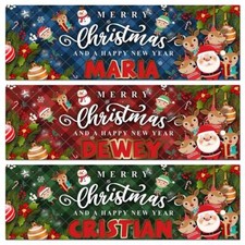 2 Personalised Christmas Party Happy New Year Banner Santa Snow Deer children