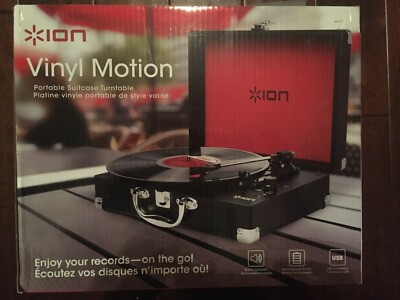 ION Audio Vinyl Motion record player suitcase type BLACK NIB!