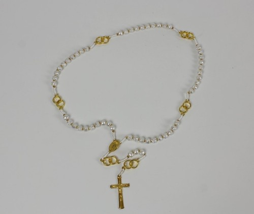 Vintage White Miracle Beads Wedding Rosary, Crucifix & Mary Medugorje - 第 1/4 張圖片