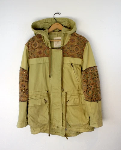 Free People Crafted Cloth Tapestry Jacket Fishtail Parka Women Cotton Boho XS