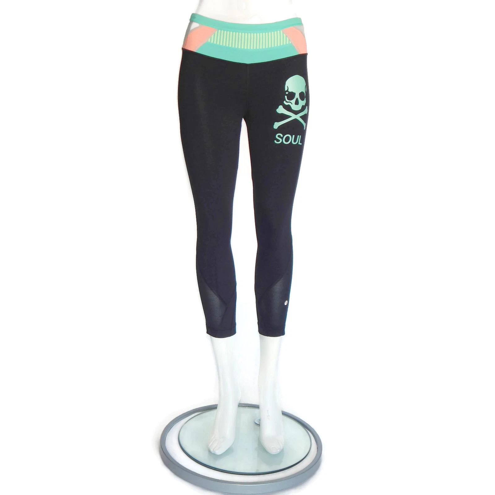 LULULEMON Fiesta Colors! Black Mesh Panel Leggings SKULL Soul Cycle size 4 -5086