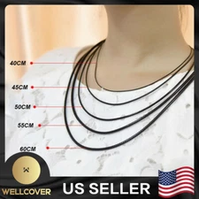 Men Women Black Leather Cord Choker Stainless Necklace Rope (Steel Turn & Click)