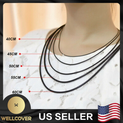 Men Women Black Leather Cord Choker Stainless Necklace Rope (Steel Turn & Click)