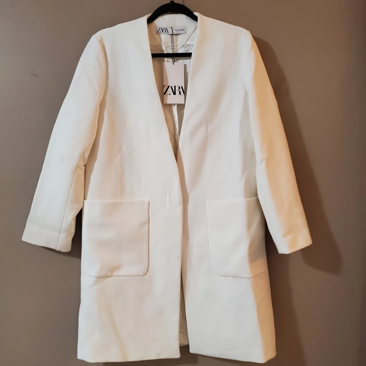 NEW Zara Womens Midi Dress Jacket Blazer Size M Ivory 1-Button Lined V-Neck  | eBay