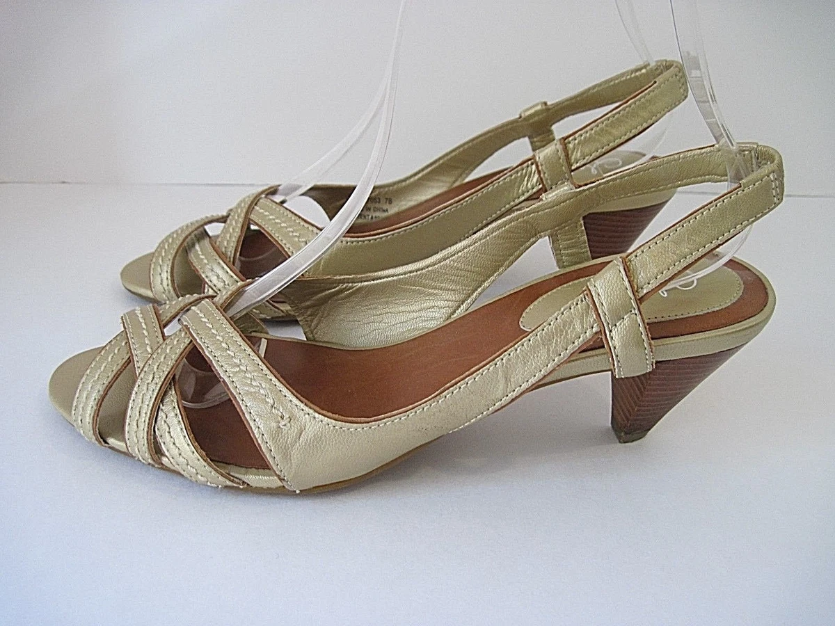 Cole Haan Womens Gold Leather Strappy Heels Sandals Open Toe Sling Backs Sz 7B