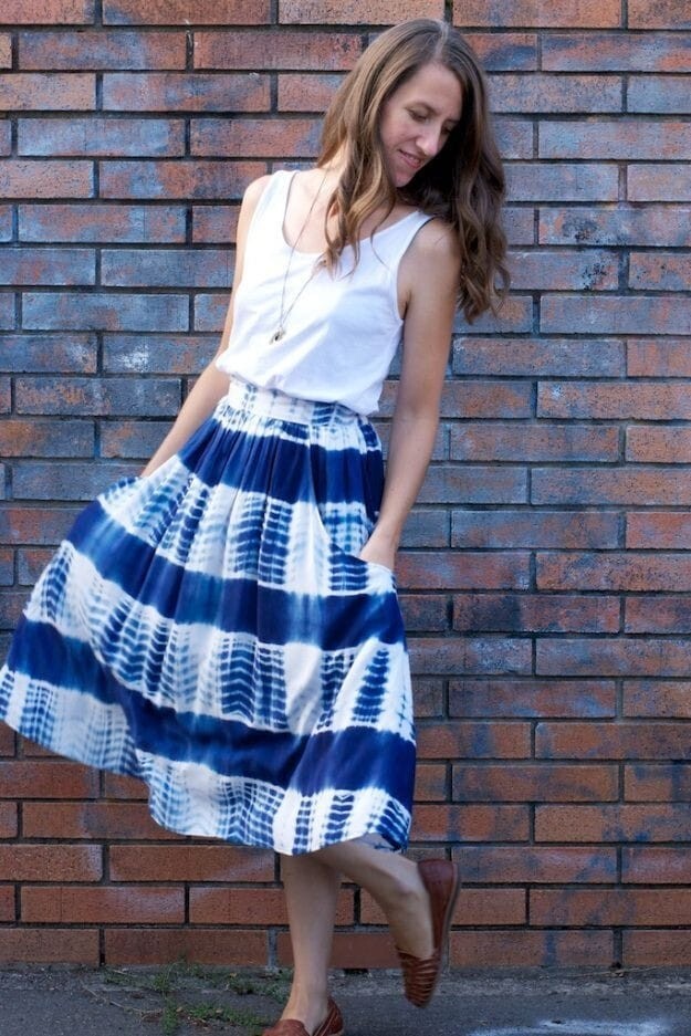 Blue Cotton Maxi Skirt for Women - Pull Up Design - Size Large