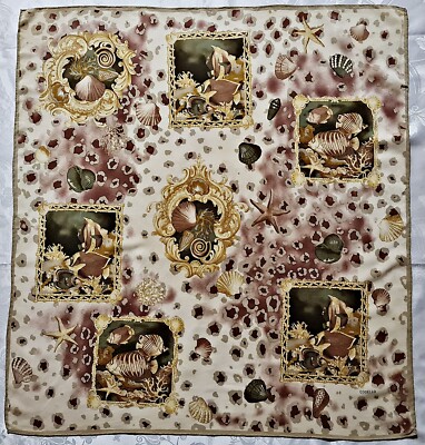 SCARF VINTAGE AUTHENTIC CODELLO LOGO NAUTICAL ART SHELLS BEIGE SILK 35'' SQUARE