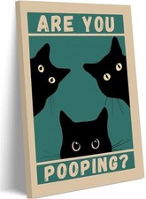 Ovczax Funny Bathroom Wall Art, Black Cat 16L" x 12W" Three Black Cats Canvas
