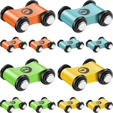 Chivao 12 Pieces Mini Wooden Car Ramp Wooden Race Track Toy Toddler Car for Race