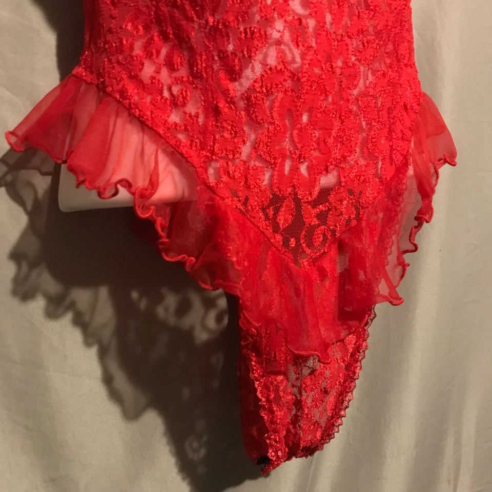 De colección Escante Talla M Rojo Volantes Corpiño Con Aros Chemise Peluche Transparente Foto 3 de 4