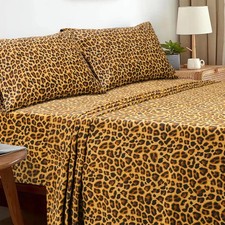 Cotton Bed Sheet Set Leopard Brown Full 100 Cotton