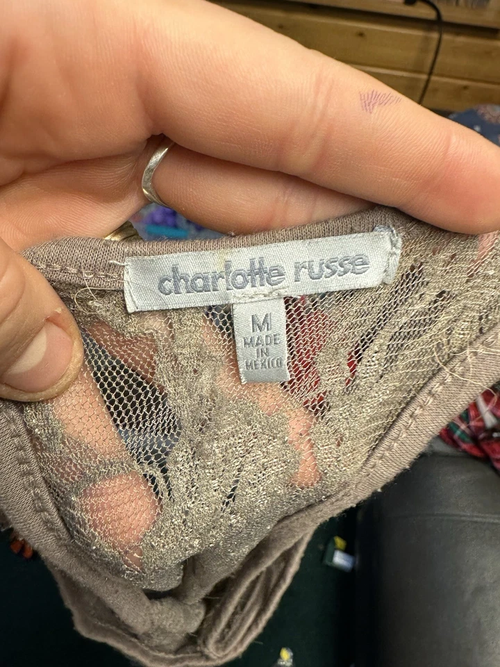 Винтажный Y2K чистый сетки кружева Майка размер средний Charlotte Russe Whimsygoth - Изображение 3 из 3