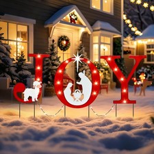 Outdoor Christmas Decorations, 3 PCS Metal Christmas Yard Signs, Joy with Nat...