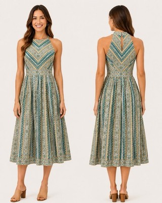 Ann Taylor Light Blue Floral/ Paisley Halter Style Dress Women's 4 Fit And Flare