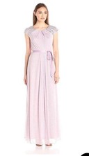 Alex Evenings long formal dress satin Gown tie belt crystal bead Embellishment