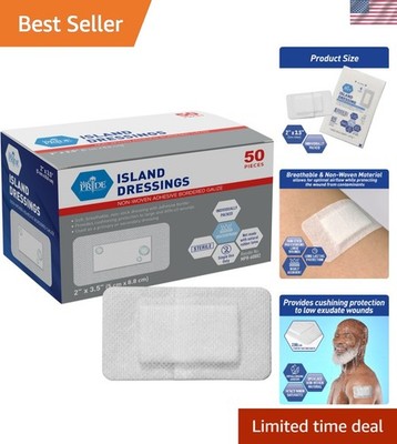 50 Pack Sterile Adhesive Island Dressing 2'' x 3.15'' - Non-Stick & Absorbent
