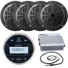 Marine Black Bluetooth Round USB AM FM Radio,5.25"Speakers,Antenna,400W Amplifer