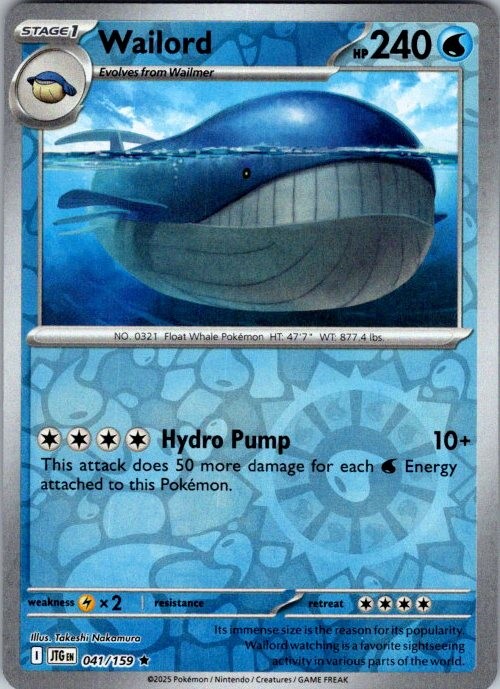 Pokemon | SV09: Journey Together | Wailord - | 041/159 | Reverse Holo | NM
