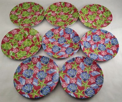 Plates Novogratz Melamine 9  (Set of 8) Salad Appetizer Dinner Ocean Beach Theme