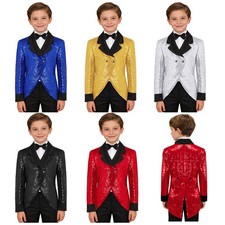 Boys Shiny Sequins Jacket Coat Glitter Wedding Party Blazer Tuxedo Evening Party