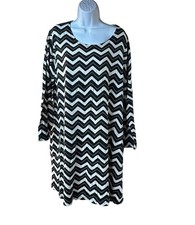 Gudrun Sjoden XL Black White Chevron Stripe Tunic Dress Long Sleeve Boho Nordic