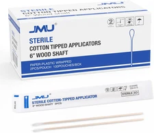 JMU 6 Inch Sterile Cotton Tipped Applicators, 200 Count Long Cotton Swabs, Wood