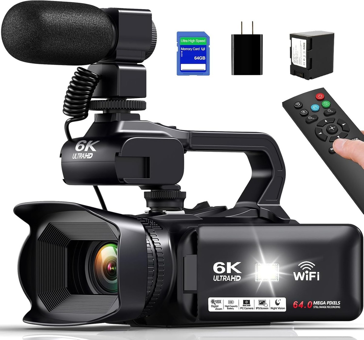 6K Ultra HD Camcorder UHD DV Digital Video Camera with 64GB Memory