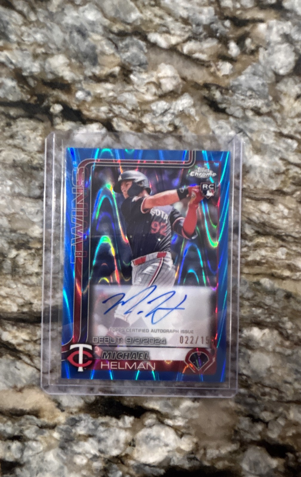 MICHAEL HELMAN 2025 Topps Chrome Update Rookie Debut Auto Blue RayWave #/150