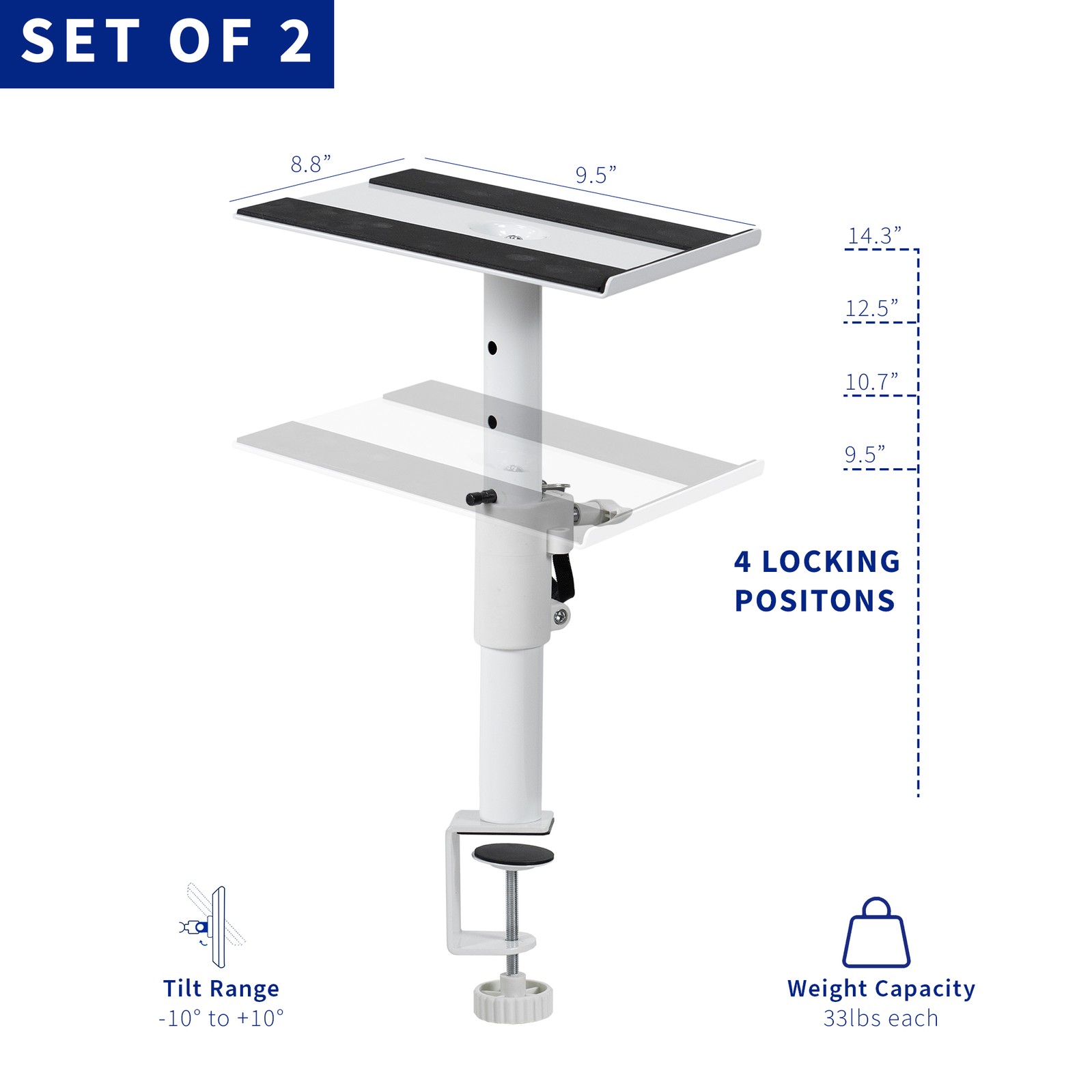 VIVO Universal White Steel Clamp-on Desk / Table Speaker Sta