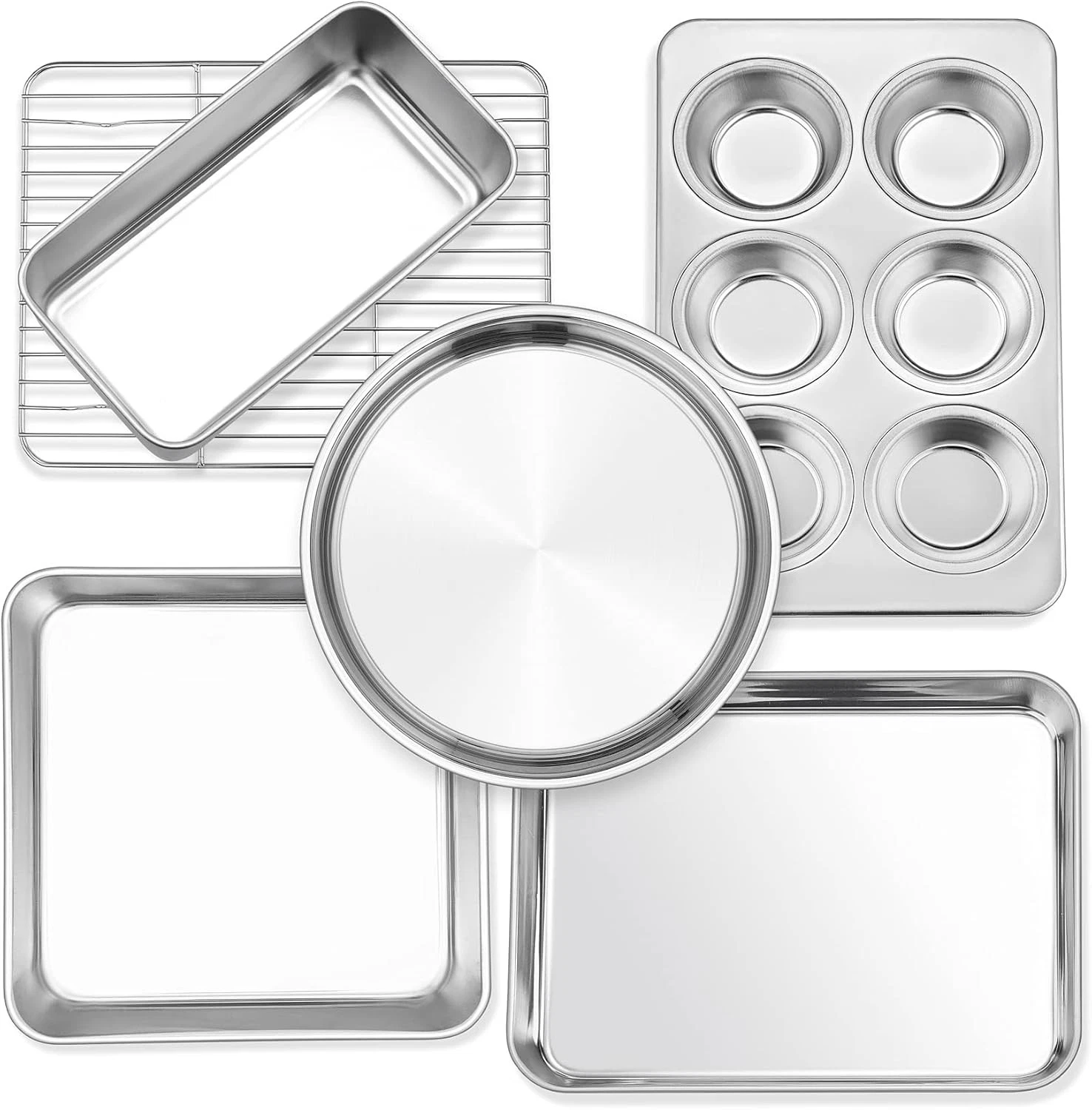 6-Piece Small Toaster Oven Pan Set Stainless Steel Bakeware Set Toaster Oven