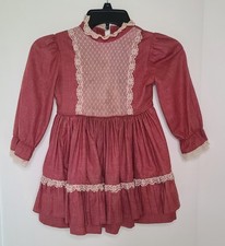 Vtg Montgomery Ward Girls Red Lace Trim Long Sleeve Frilly Dress, Sz 5 Prairie
