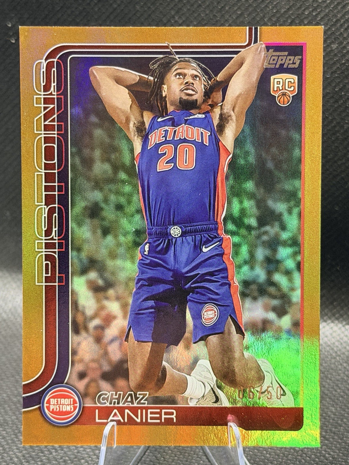2025-26 Topps Flagship #238 Chaz Lanier #/50 Gold Crackle Foil Pistons RC